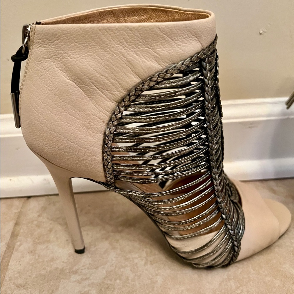 L.A.M.B Kacee Leather Ankle Open Toe Bootie